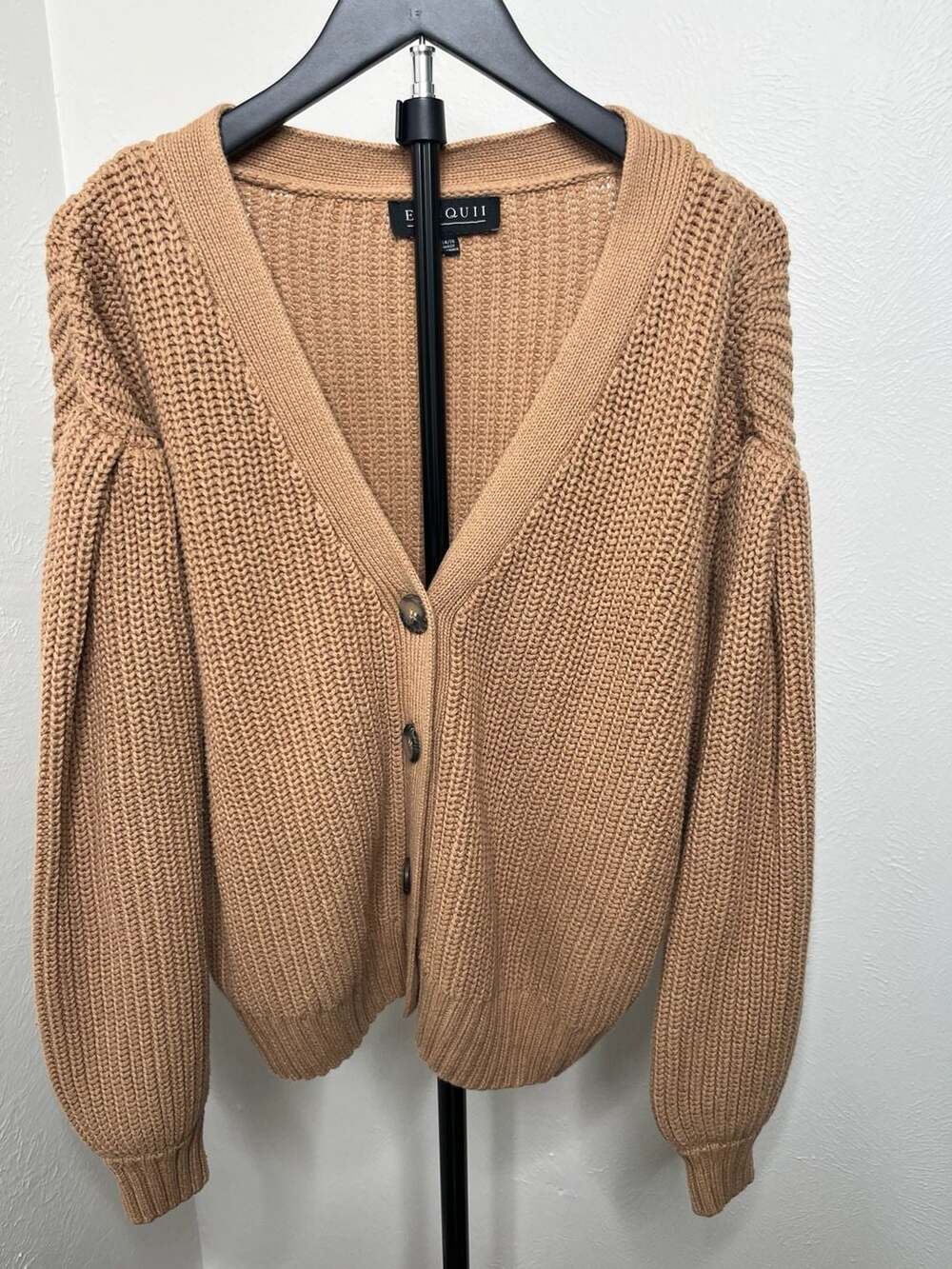 Chunky Knit Cardigan Sweater Tan Brown Button Front Cozy Fall